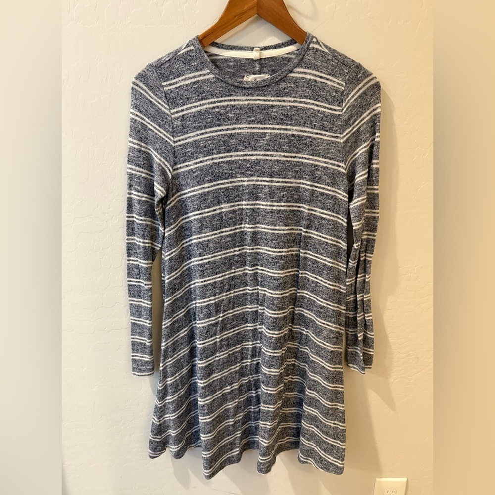 **Lou & Grey Women’s Blue & White Stripe Long-Sleeve Short Casual Dress Small**